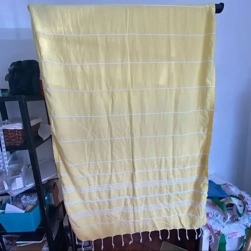 Alpha Phi Sorority yellow stripes fringes beach blanket/ towel